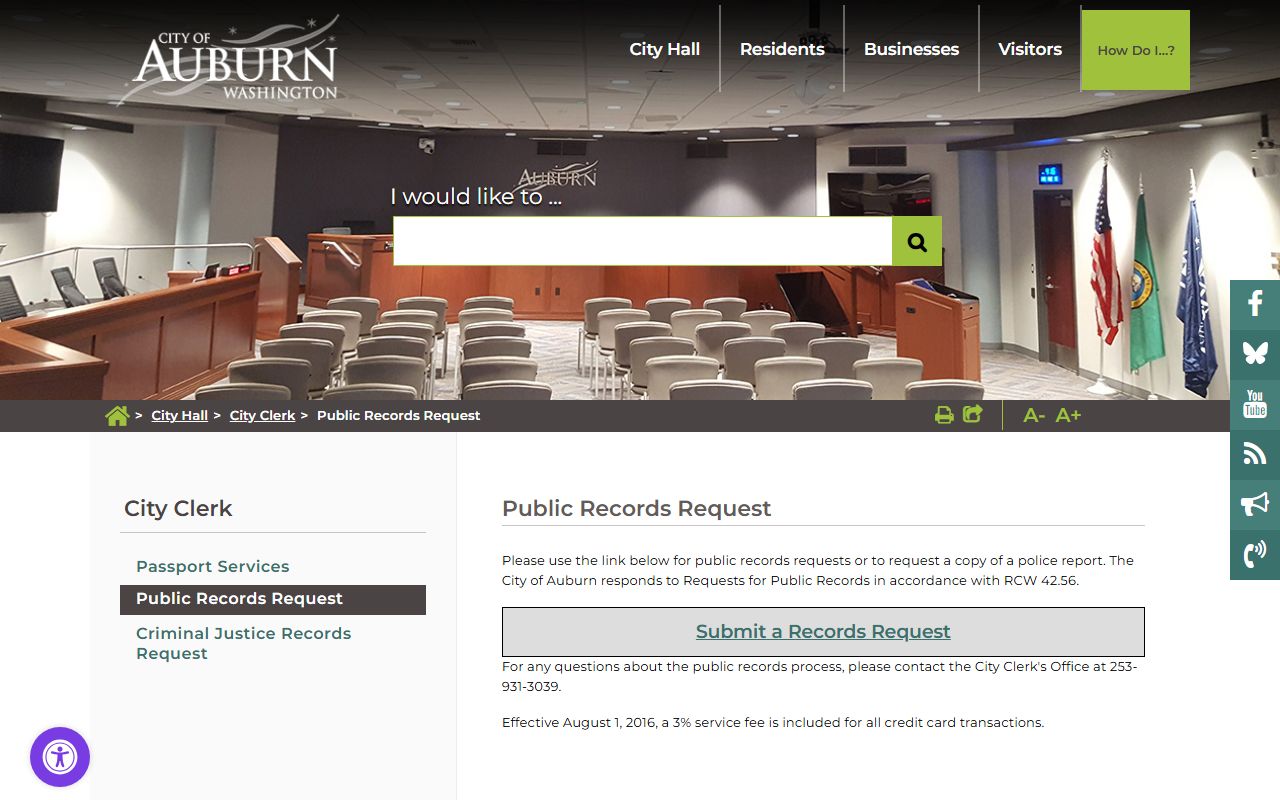Auburn city public records request form for obtaining city records