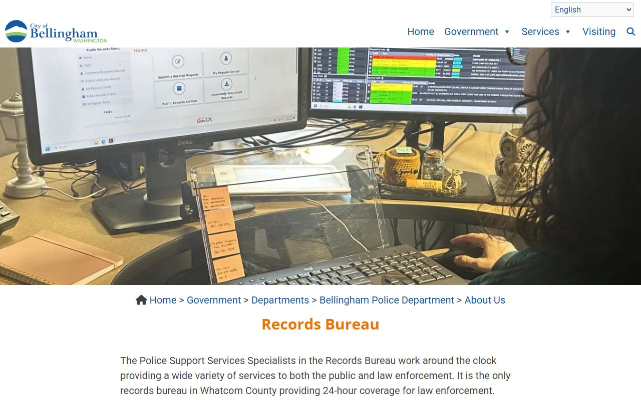 Bellingham Police Records Bureau page for requesting police and arrest records