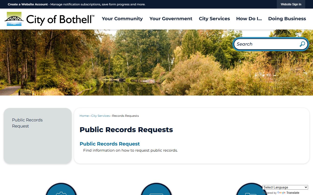 Bothell city records request portal using GovQA for public records submissions