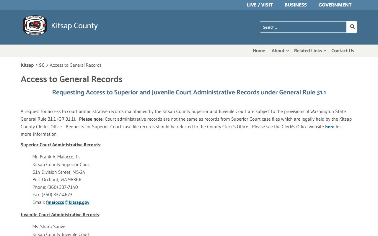 Kitsap County Superior Court administrative records request page