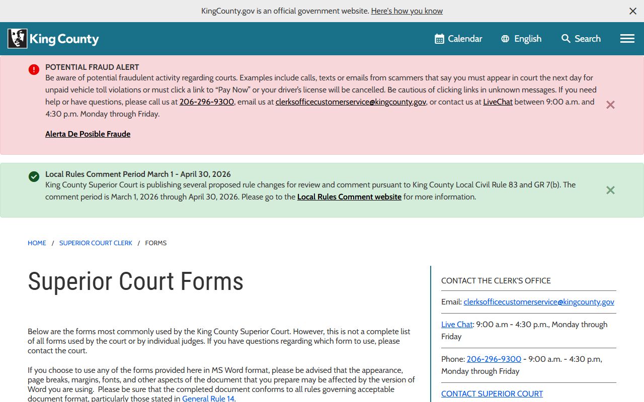 King County court forms library including forms for Des Moines felony case proceedings