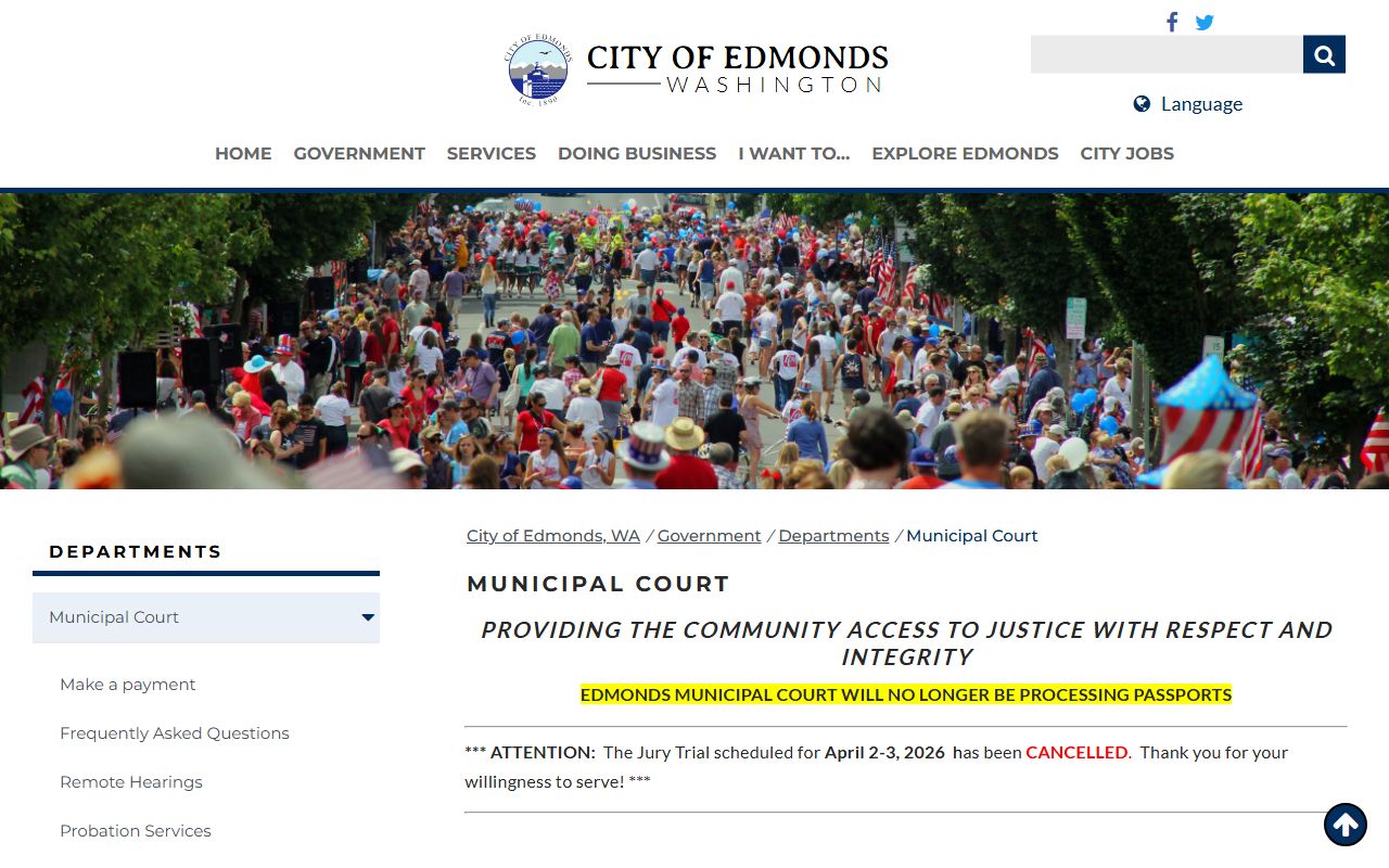 Edmonds Municipal Court page covering misdemeanor cases separate from county felony records