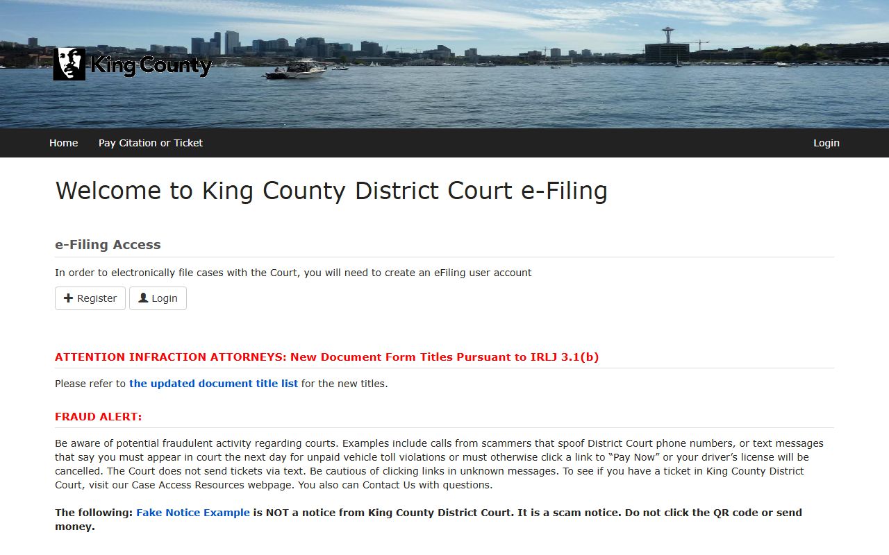 King County District Court eFiling portal for Issaquah-area district court cases