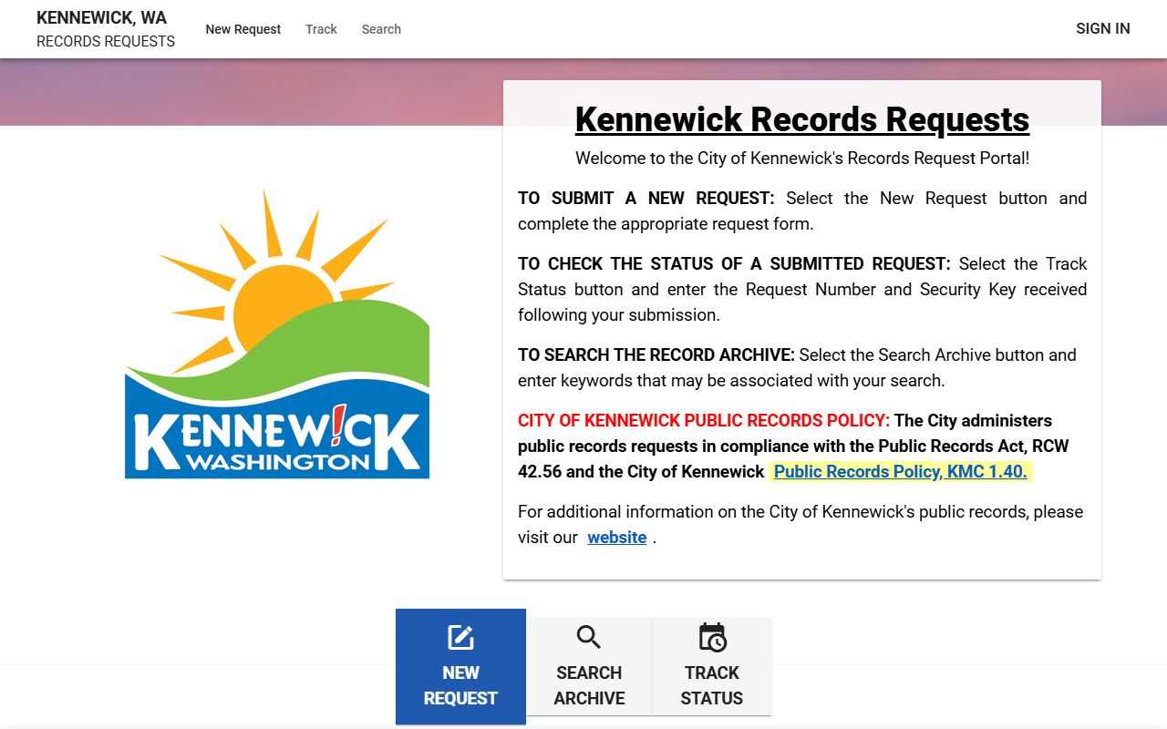 Kennewick JustFOIA public records portal for submitting records requests for police and city documents