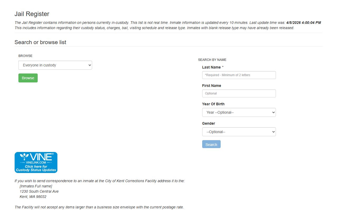 Kent JILS jail inmate lookup service for finding people in custody at Kent Correctional Facility