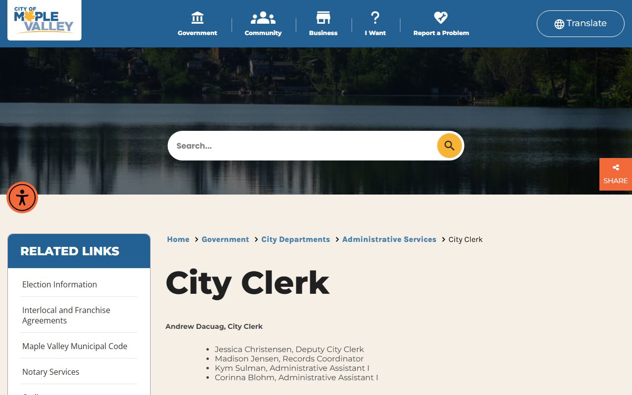 Maple Valley City Clerk office for public records requests excluding police and court records