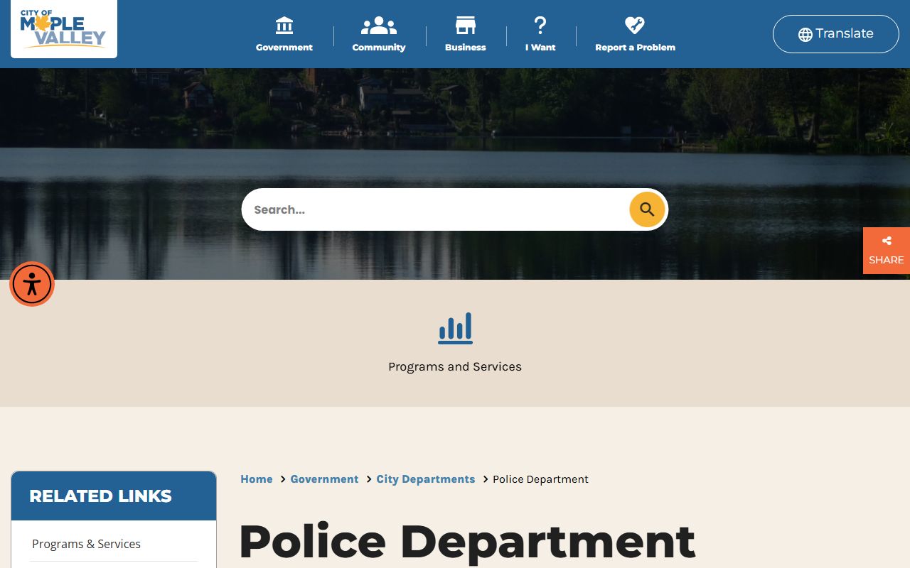 Maple Valley Police Department page explaining King County Sheriff contract for policing services