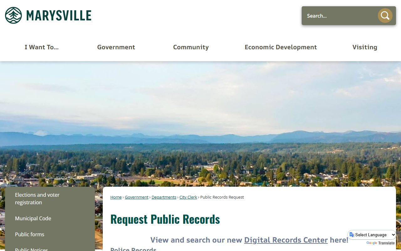 Marysville public records request portal for submitting city records requests online