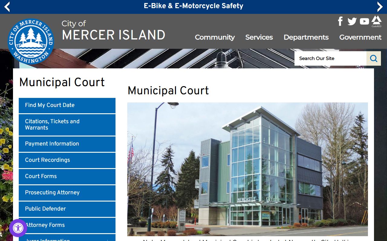 Mercer Island Municipal Court located at Newcastle City Hall for misdemeanor cases