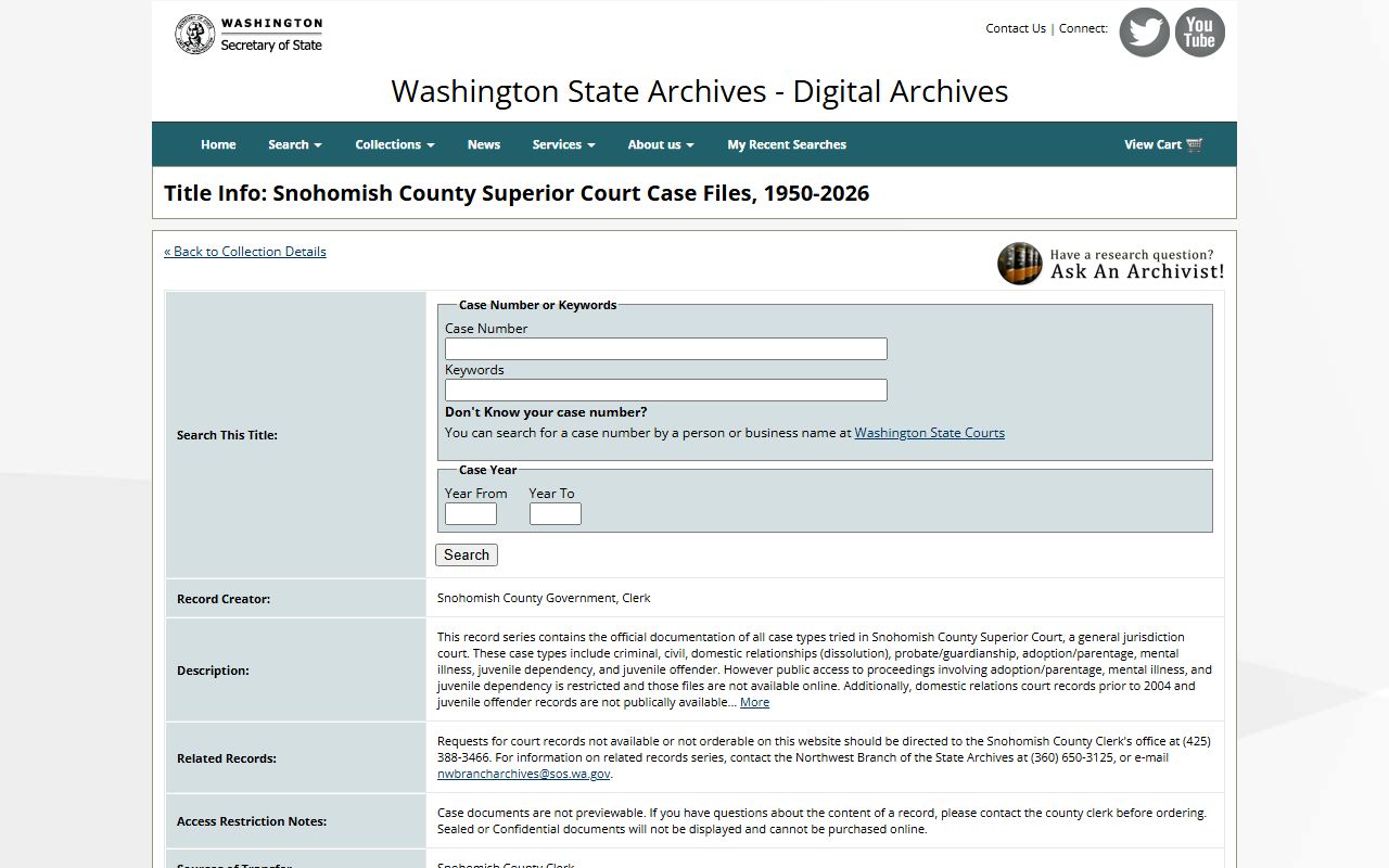 Washington Digital Archives Snohomish County collection for historical court and government records