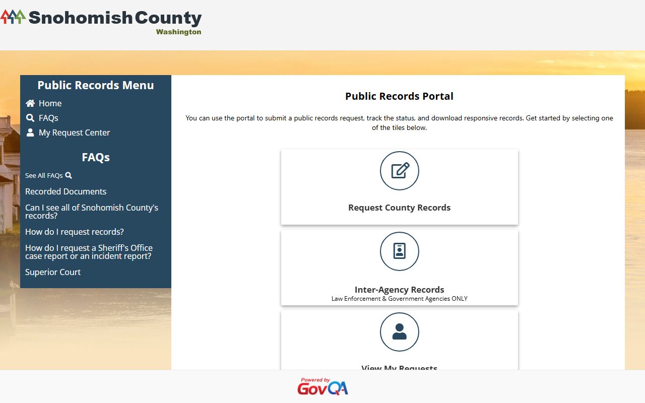 Snohomish County records request portal for accessing public records including Mill Creek East areas