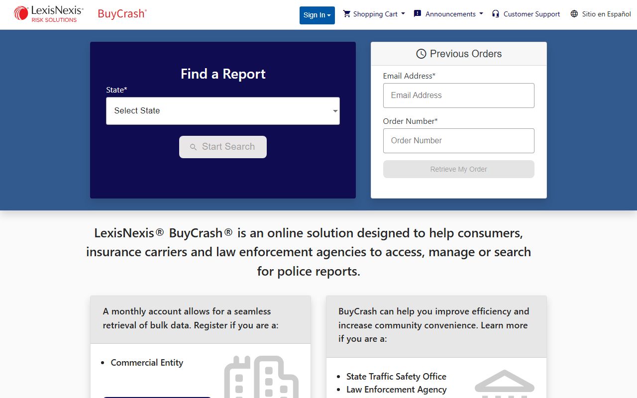 BuyCrash accident report portal for obtaining official traffic crash reports online