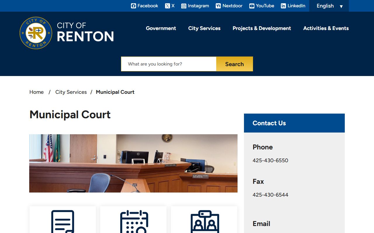 Renton Municipal Court page for city ordinance violations and misdemeanor case records