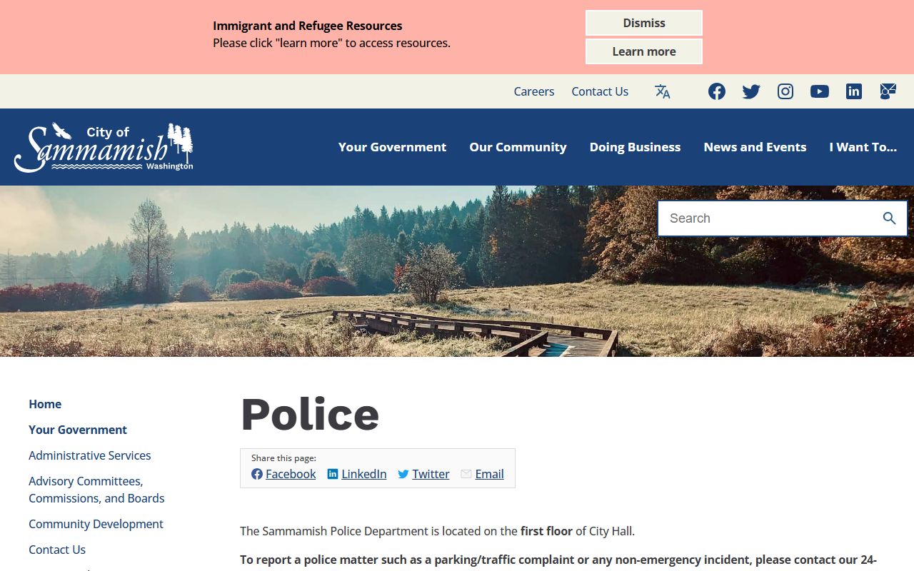 Sammamish Police Department page for Sammamish felony arrest records and incident reports