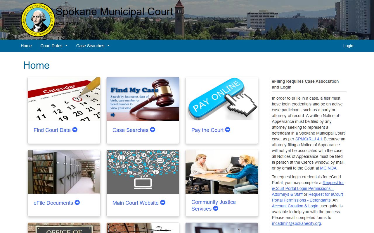 Spokane Municipal Court eCourt portal felony records search