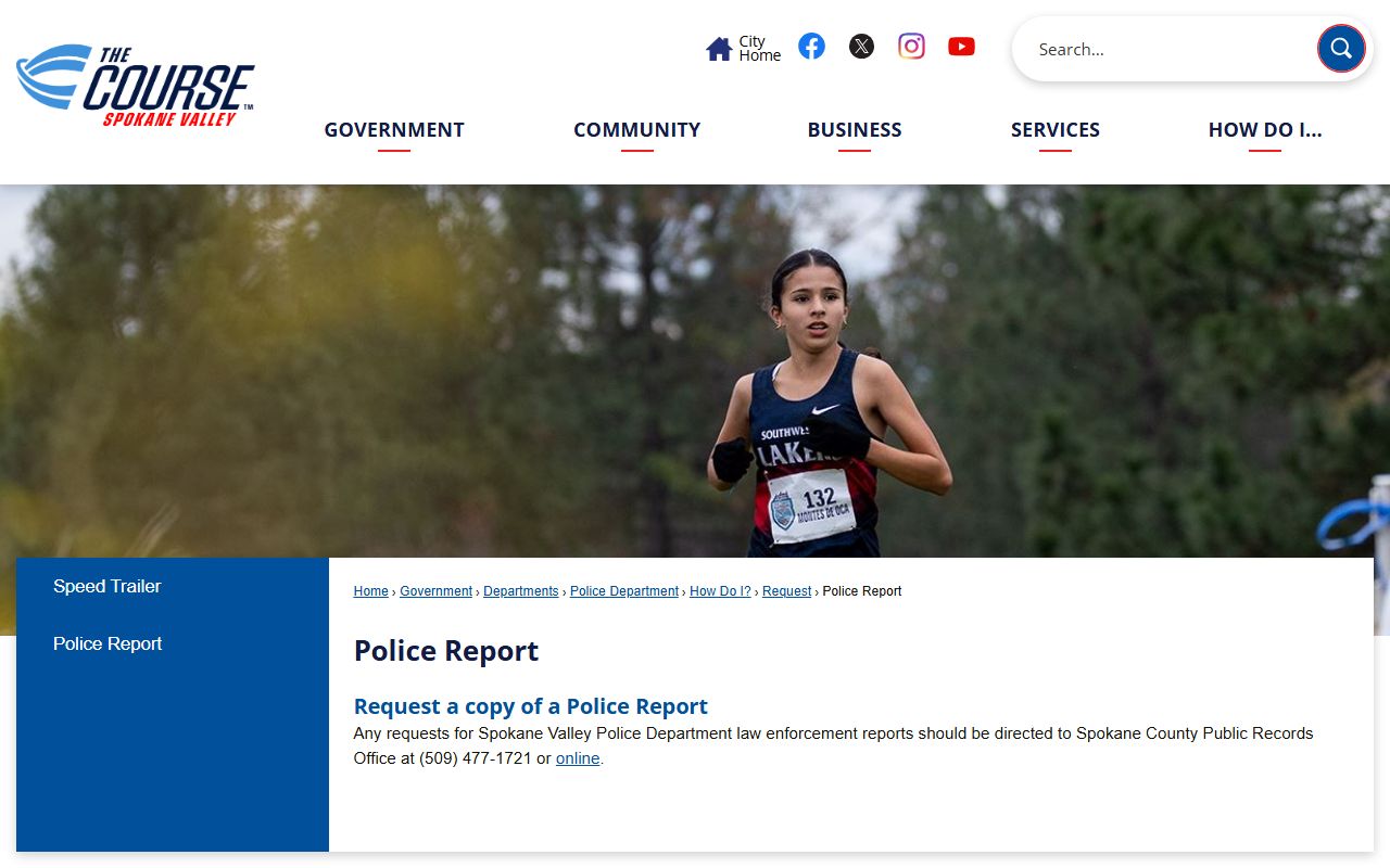 Spokane Valley Police Department records and felony report request