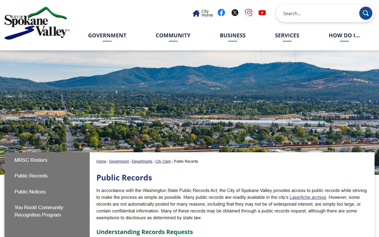 Spokane Valley public records portal for felony records requests