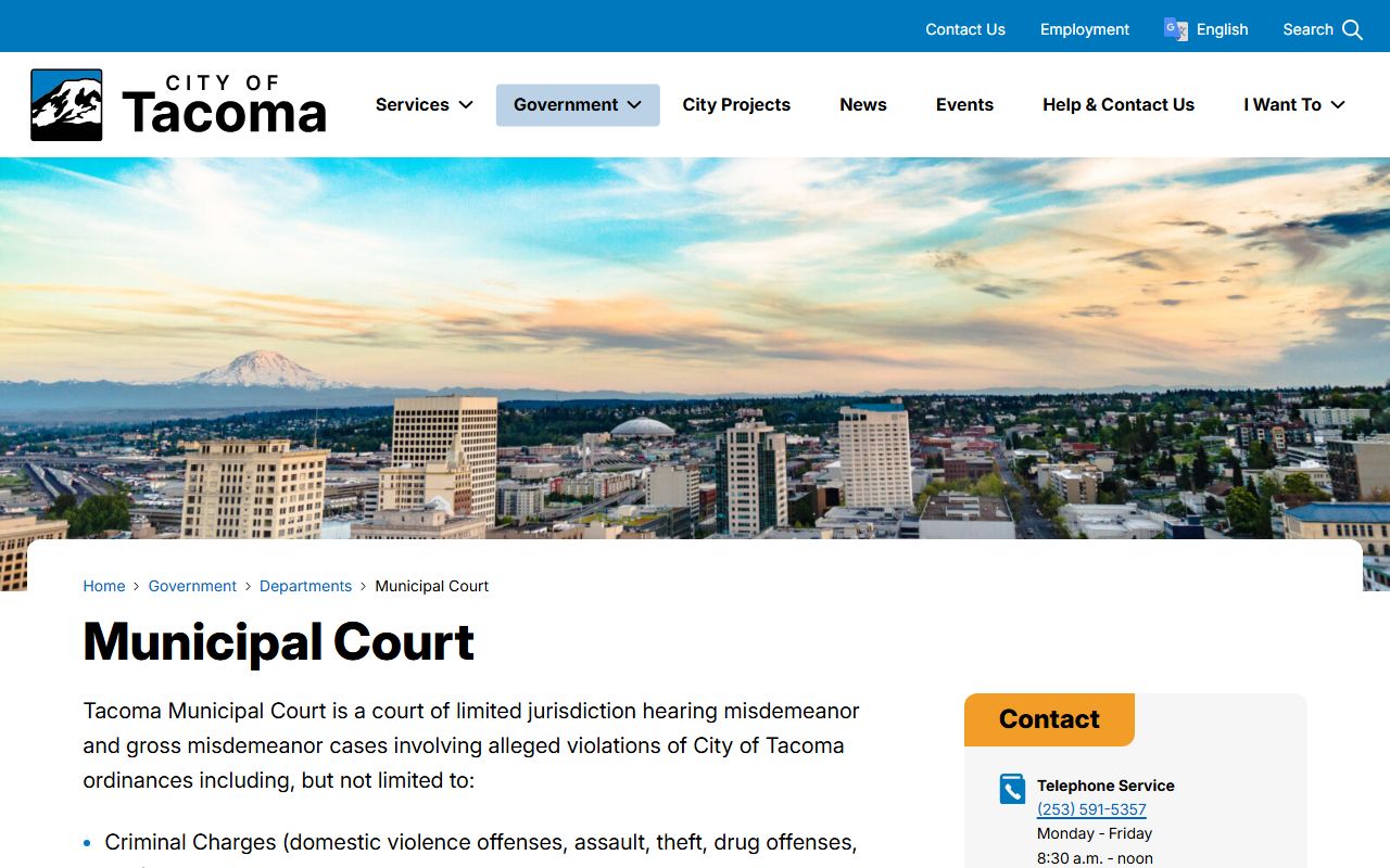 Tacoma Municipal Court criminal records page