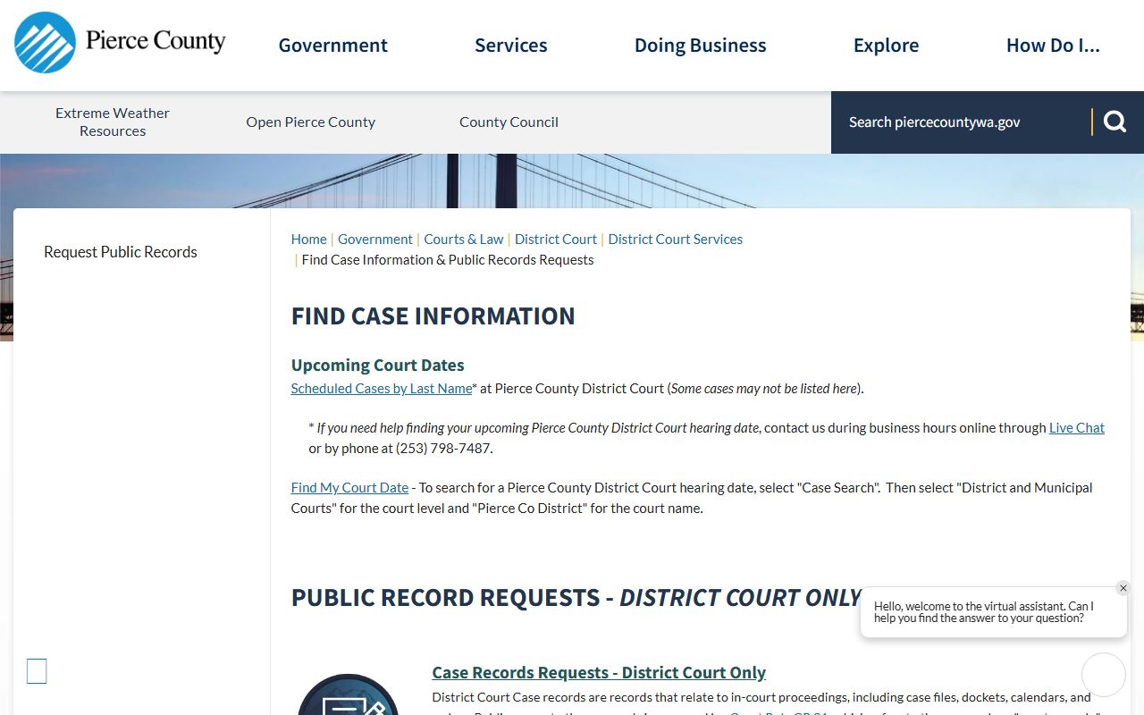 Pierce County District Court case information for University Place felony records