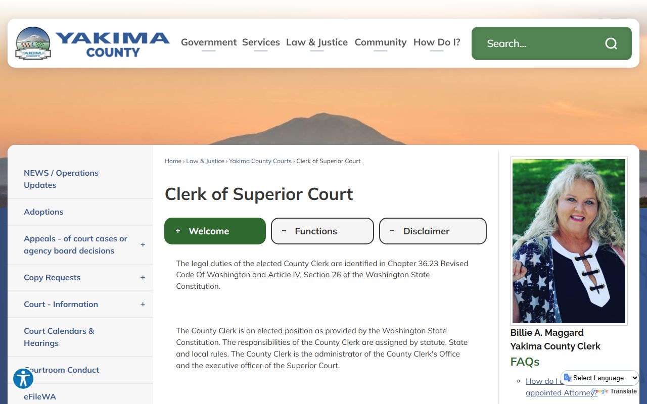Yakima County Clerk of Superior Court for felony records access