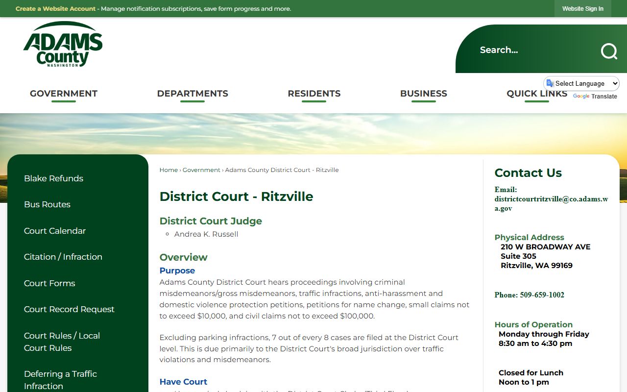 Adams County District Court page showing preliminary felony hearing information