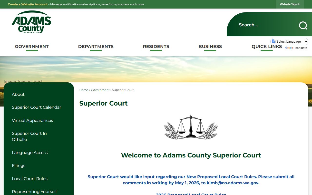 Adams County Superior Court page showing felony records and court information