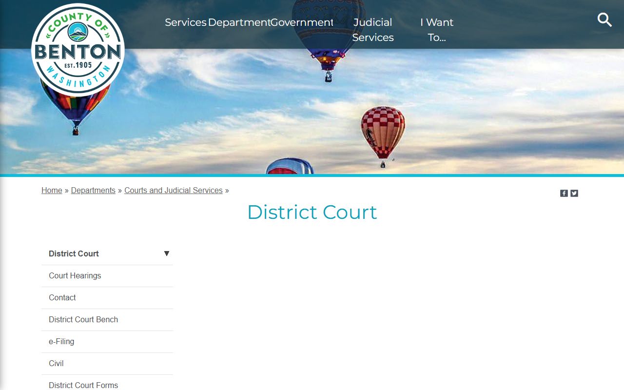 Benton County District Court page showing preliminary felony hearing process and locations