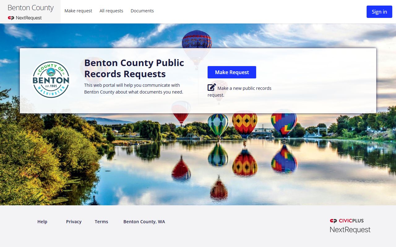 Benton County NextRequest portal for submitting public records requests for felony cases