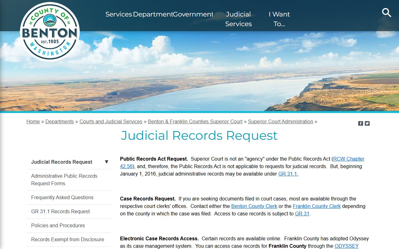 Benton County Superior Court page showing felony records and court information