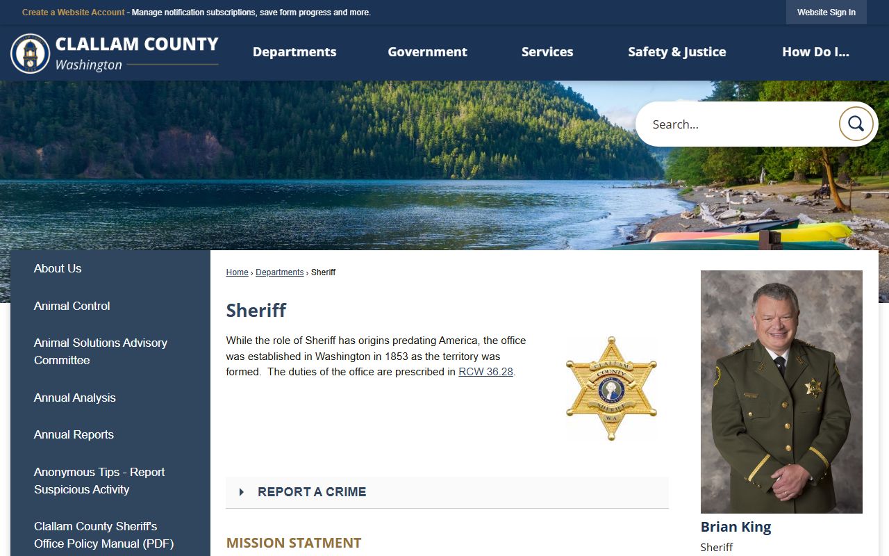 Clallam County Sheriff page with arrest records and jail information for felony cases