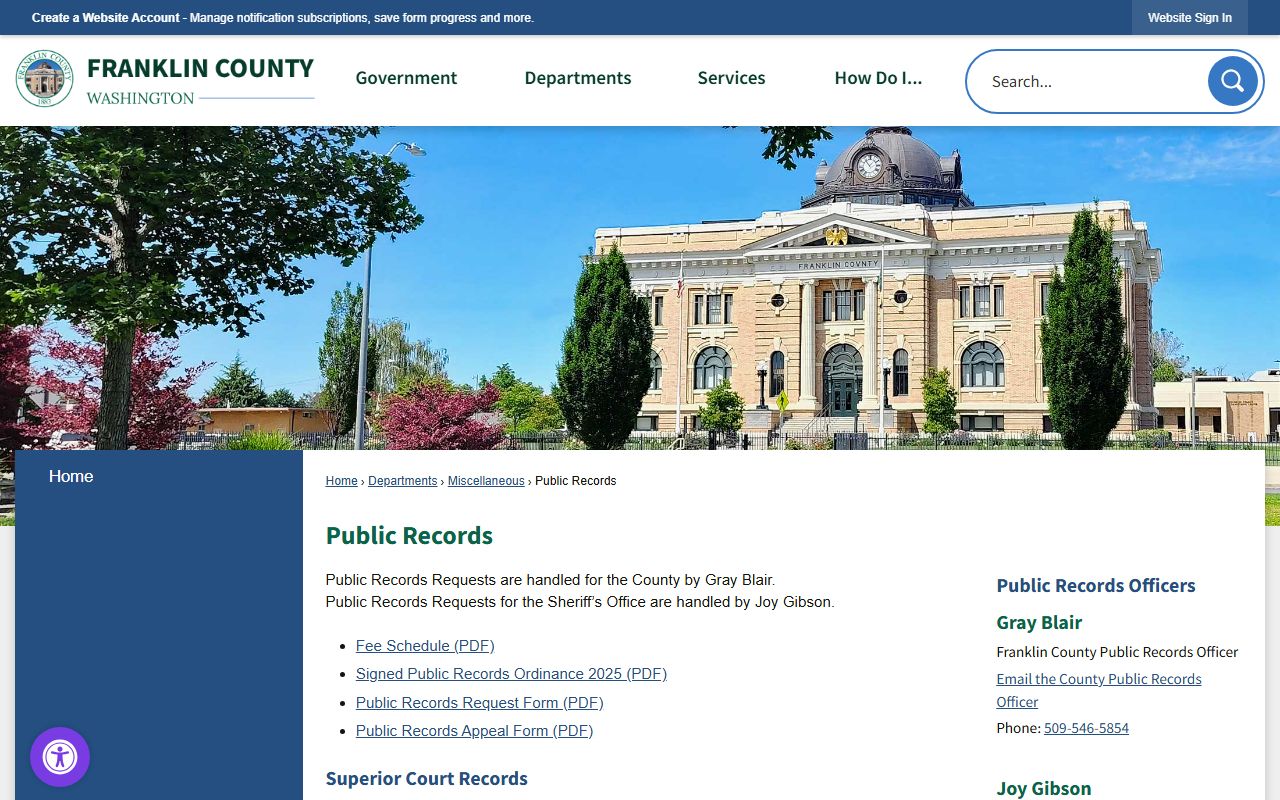 Franklin County public records portal for submitting document requests