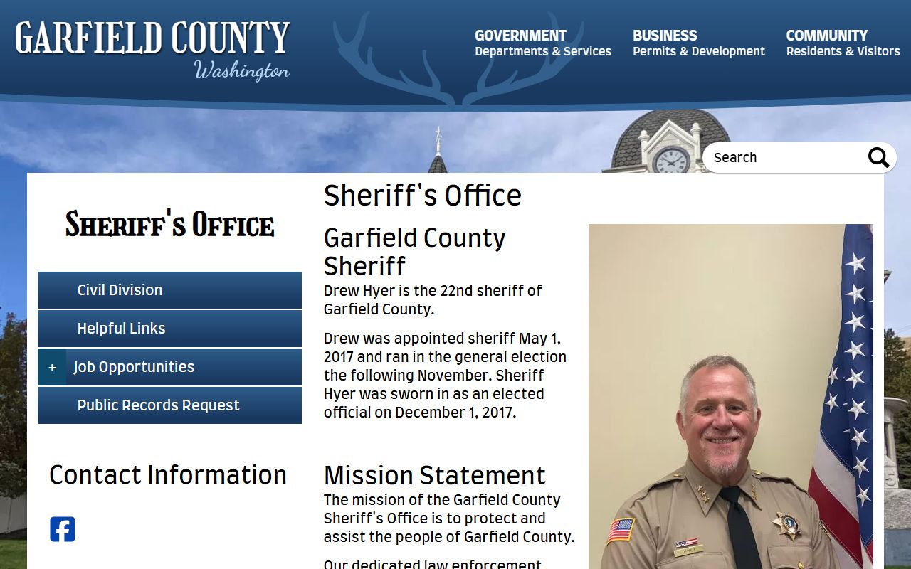 Garfield County Sheriff page showing public disclosure request process for arrest records