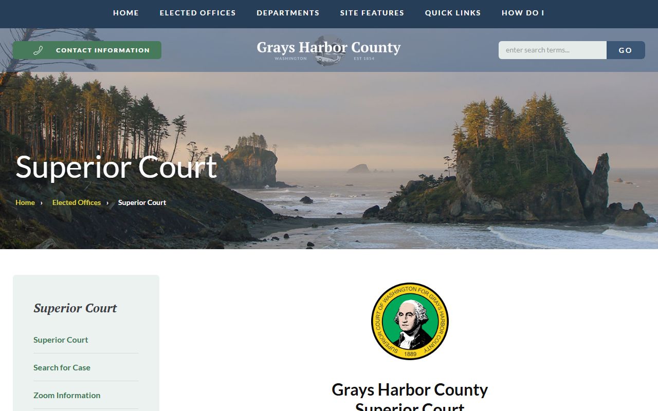 Grays Harbor County Superior Court page showing felony records and court access information