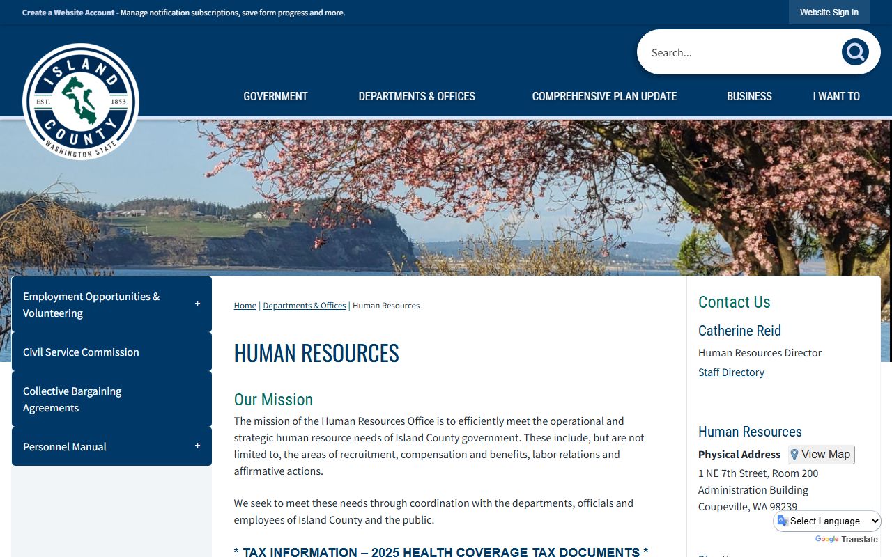 Island County Sheriff page showing jail information and arrest record request process