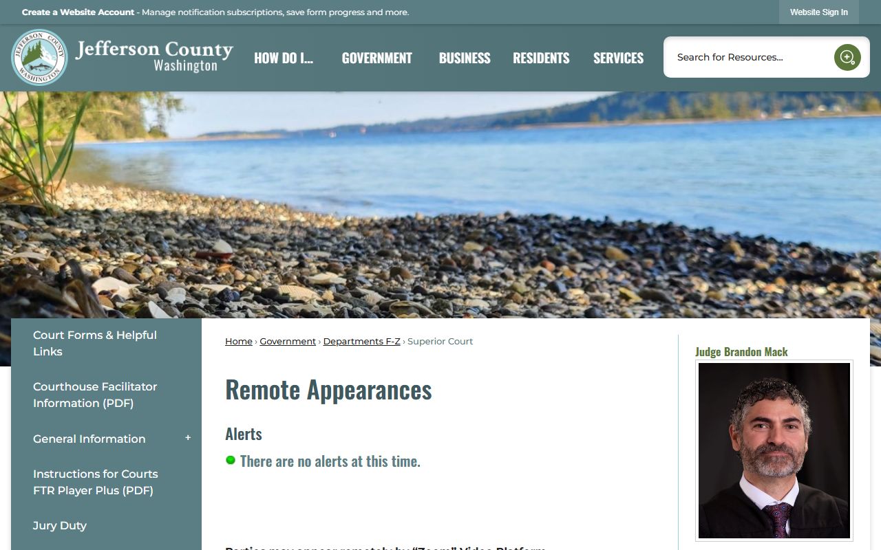 Jefferson County Superior Court page showing judge information and felony case process