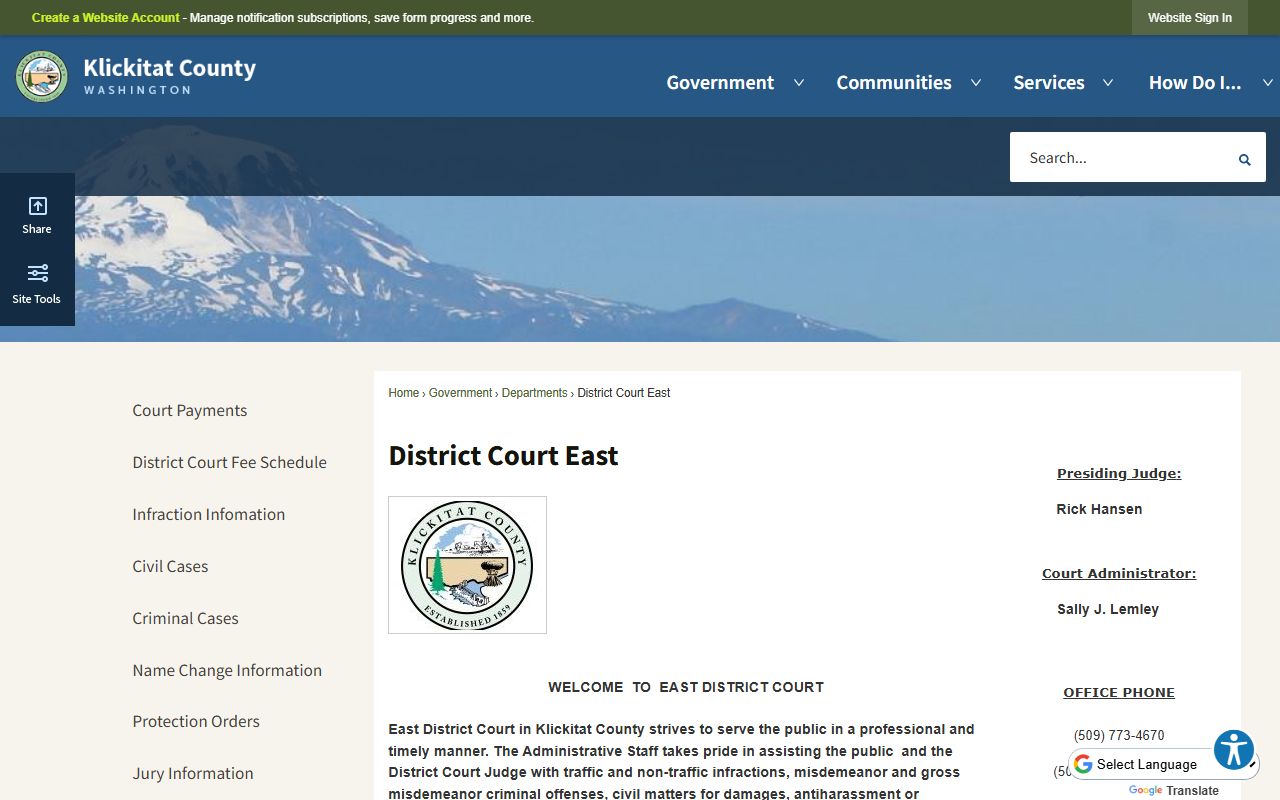 Klickitat County District Court page showing preliminary felony hearing information