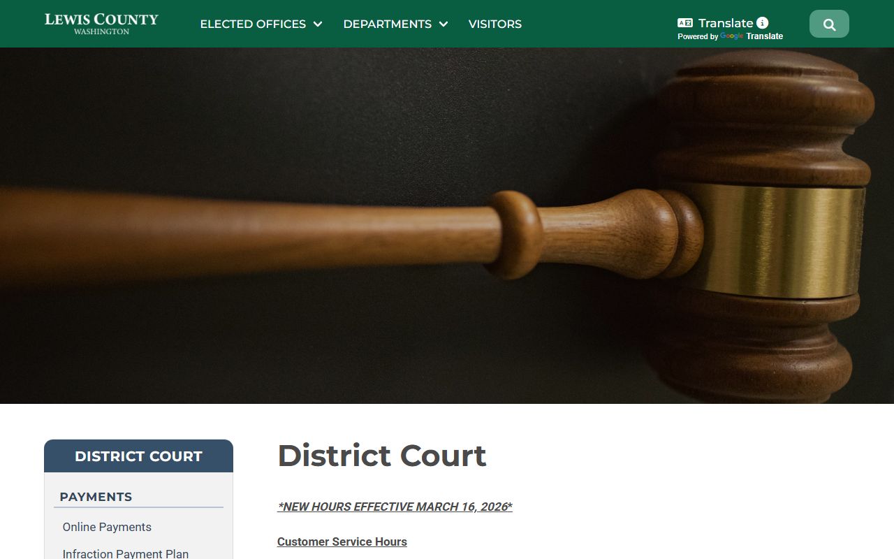 Lewis County District Court page showing preliminary felony hearing procedures