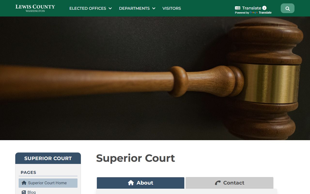 Lewis County Superior Court page showing felony case procedures and court information