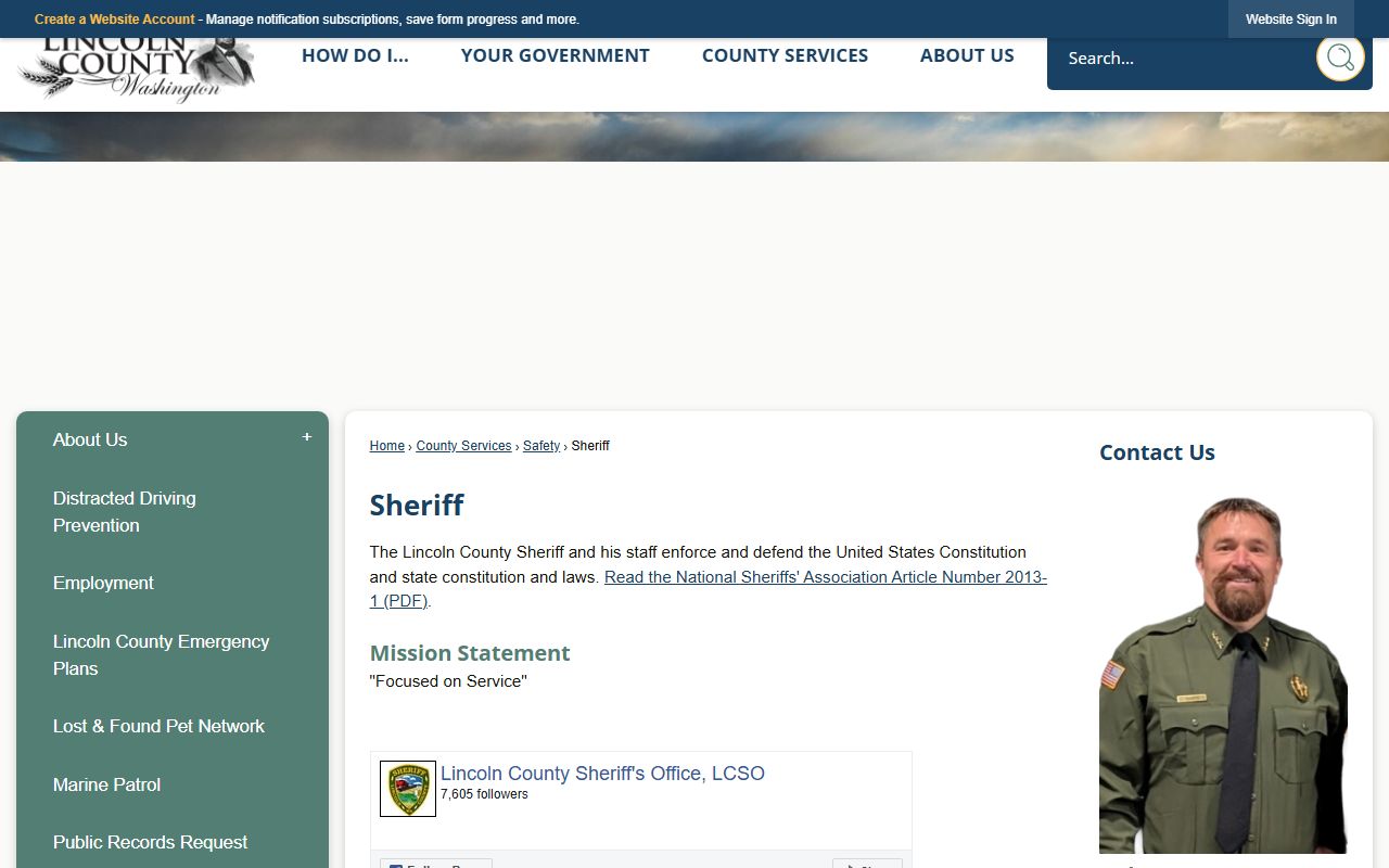 Lincoln County Sheriff office page with inmate roster and felony warrant information