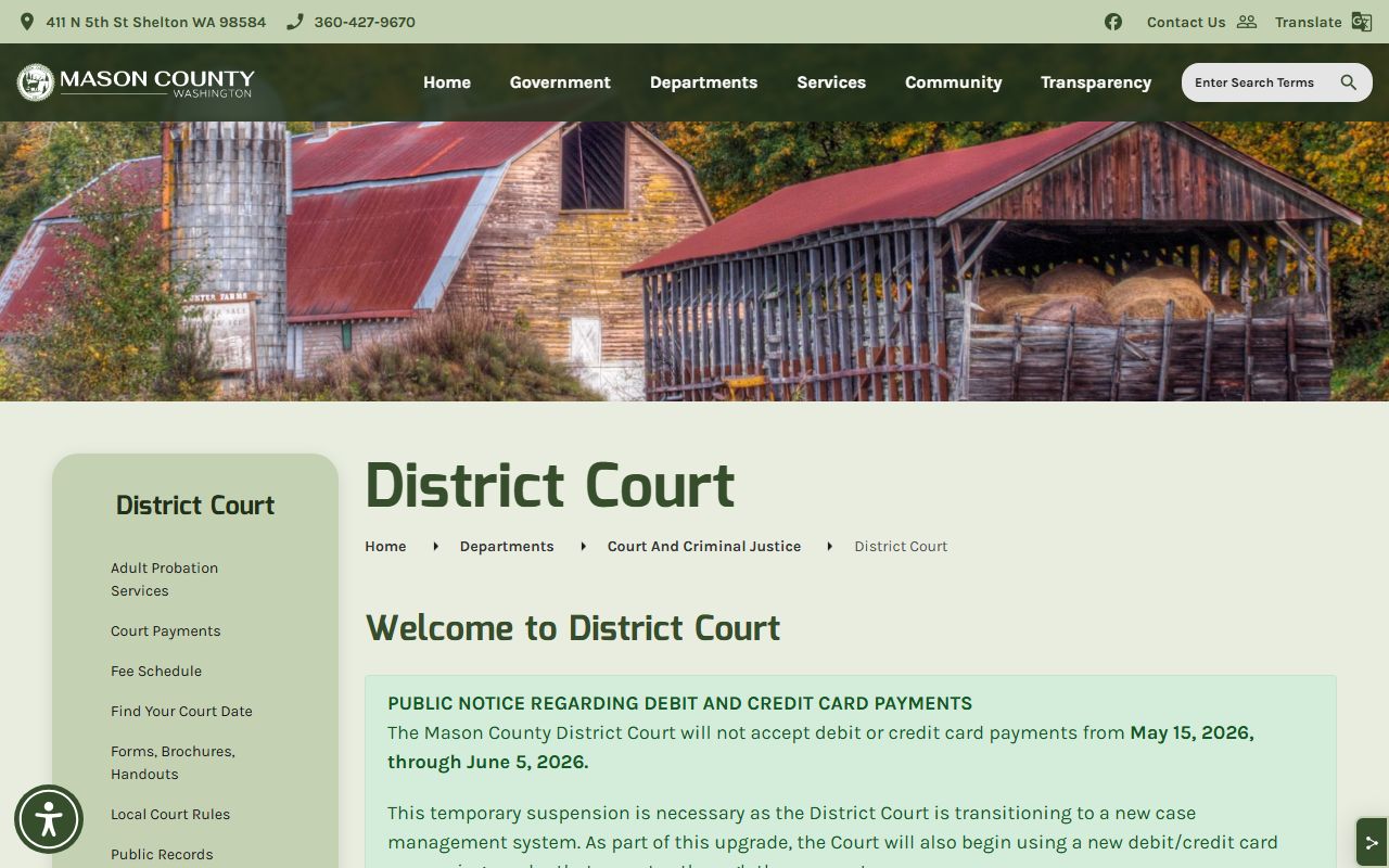 Mason County District Court page showing preliminary felony hearing procedures