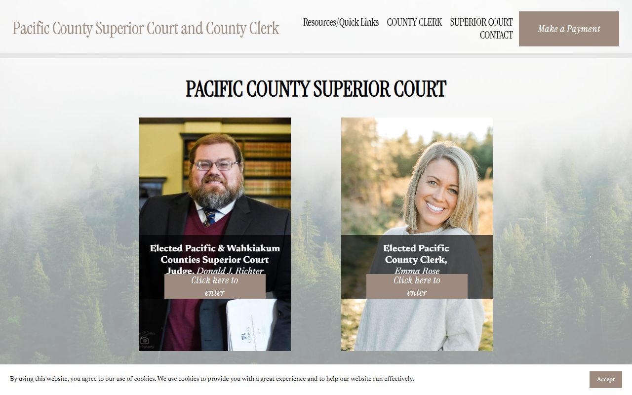 Pacific County Superior Court page showing felony case procedures and joint court information
