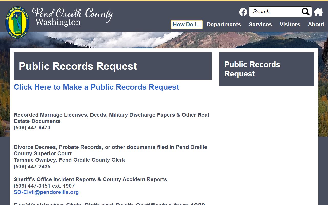 Pend Oreille County public records request portal for accessing county records