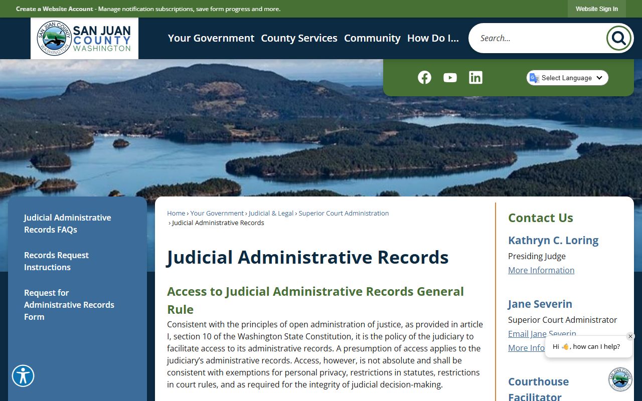 San Juan County judicial administrative records request page