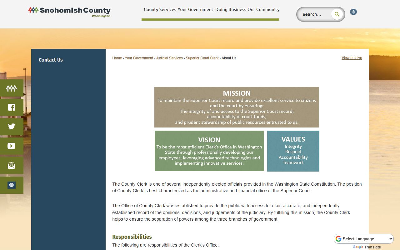 Snohomish County Superior Court Clerk records page
