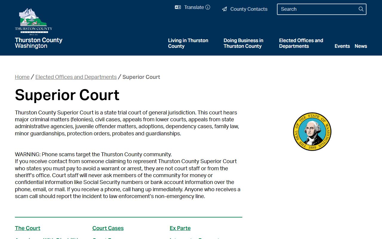 Thurston County Superior Court page