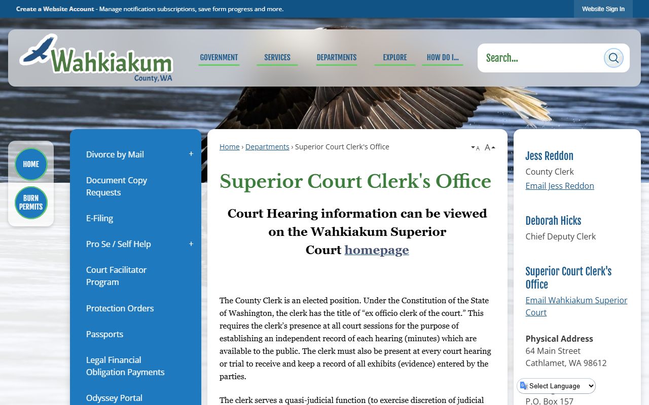 Wahkiakum County Superior Court Clerk's Office page