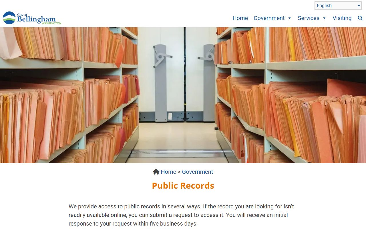 City of Bellingham public records office page