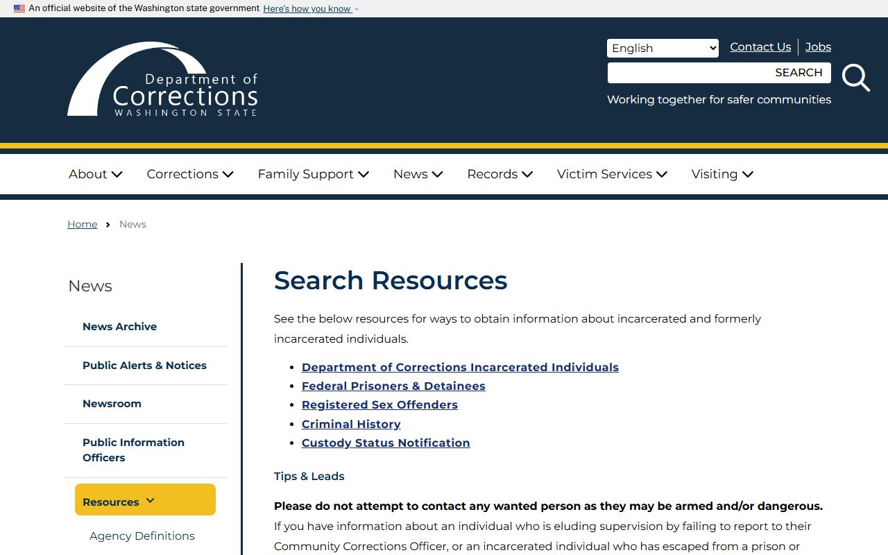 Washington DOC search resources for locating incarcerated individuals with felony convictions