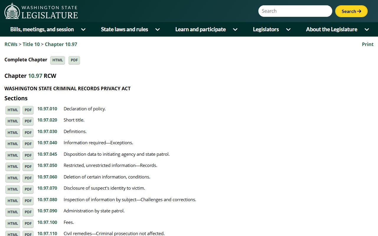 RCW 10.97 Criminal Records Privacy Act governing Washington felony record access