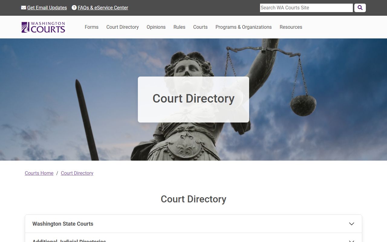 Washington State Courts directory for locating felony court records